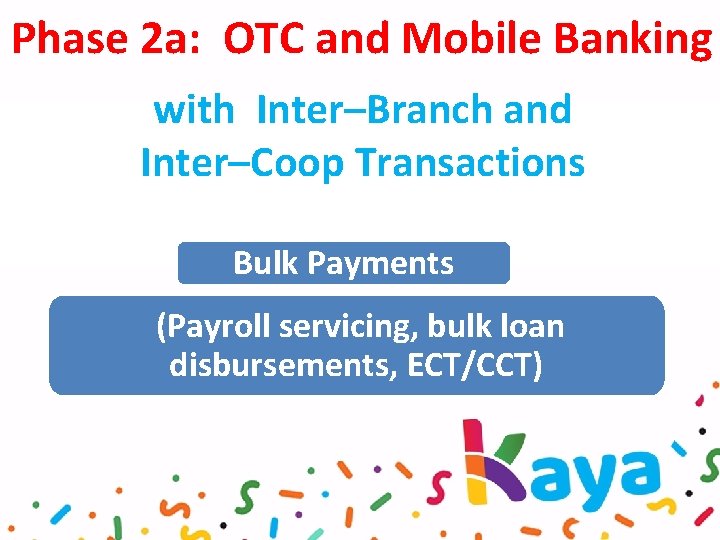 Phase 2 a: OTC and Mobile Banking with Inter–Branch and Inter–Coop Transactions Bulk Payments
