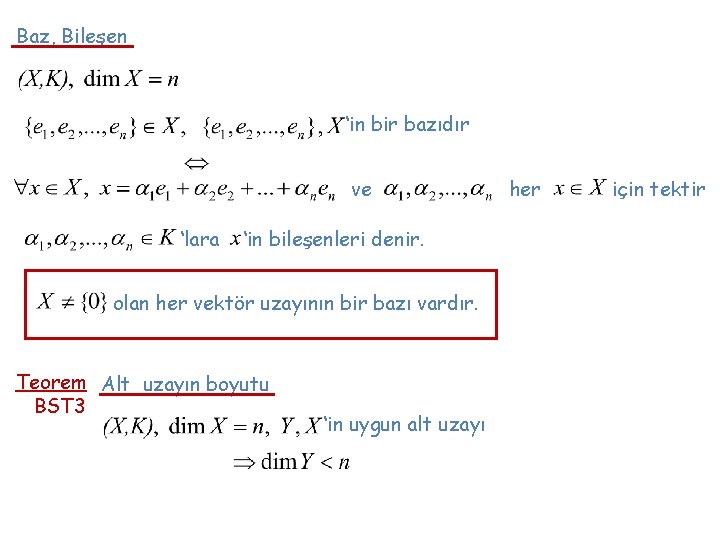 Baz, Bileşen ‘in bir bazıdır ve ‘lara ‘in bileşenleri denir. olan her vektör uzayının