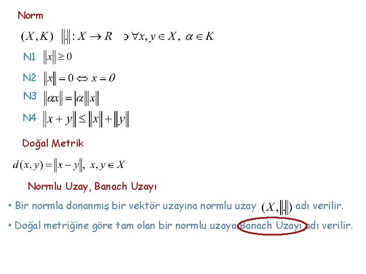 Norm N 1 N 2 N 3 N 4 Doğal Metrik Normlu Uzay, Banach
