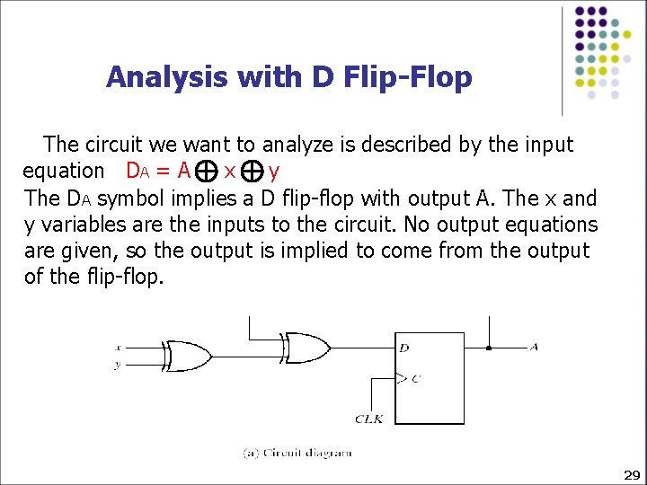 Analysis with D Flip-Flop The circuit we want to analyze is described by the