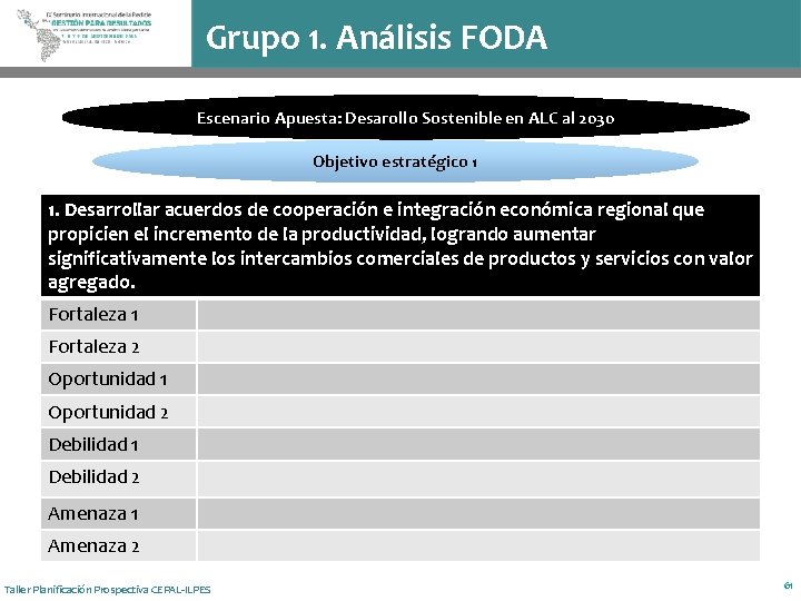 Grupo 1. Análisis FODA Escenario Apuesta: Desarollo Sostenible en ALC al 2030 Objetivo estratégico
