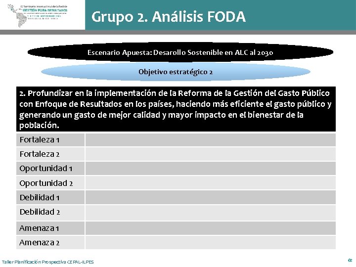 Grupo 2. Análisis FODA Escenario Apuesta: Desarollo Sostenible en ALC al 2030 Objetivo estratégico
