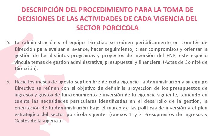 DESCRIPCIÓN DEL PROCEDIMIENTO PARA LA TOMA DE DECISIONES DE LAS ACTIVIDADES DE CADA VIGENCIA