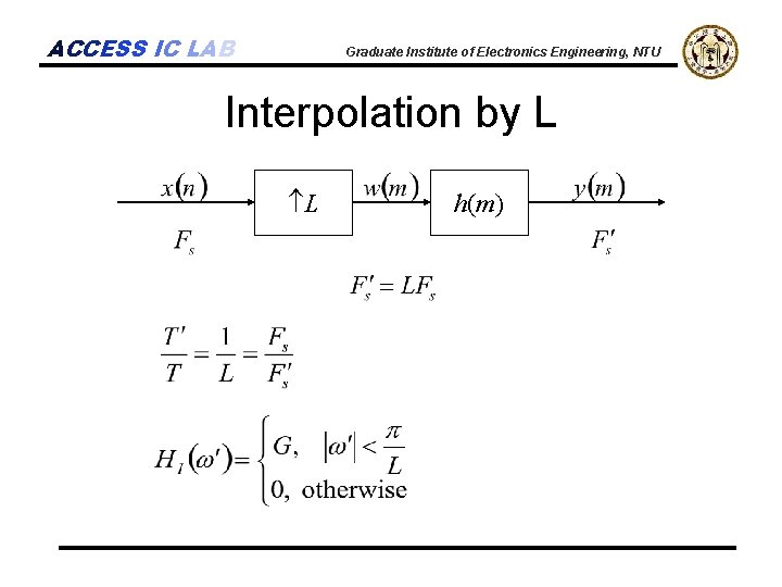 ACCESS IC LAB Graduate Institute of Electronics Engineering, NTU Interpolation by L L h(m)