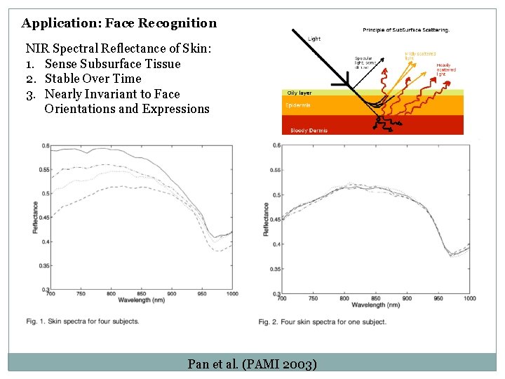 Application: Face Recognition NIR Spectral Reflectance of Skin: 1. Sense Subsurface Tissue 2. Stable Application: Face Recognition NIR Spectral Reflectance of Skin: 1. Sense Subsurface Tissue 2. Stable