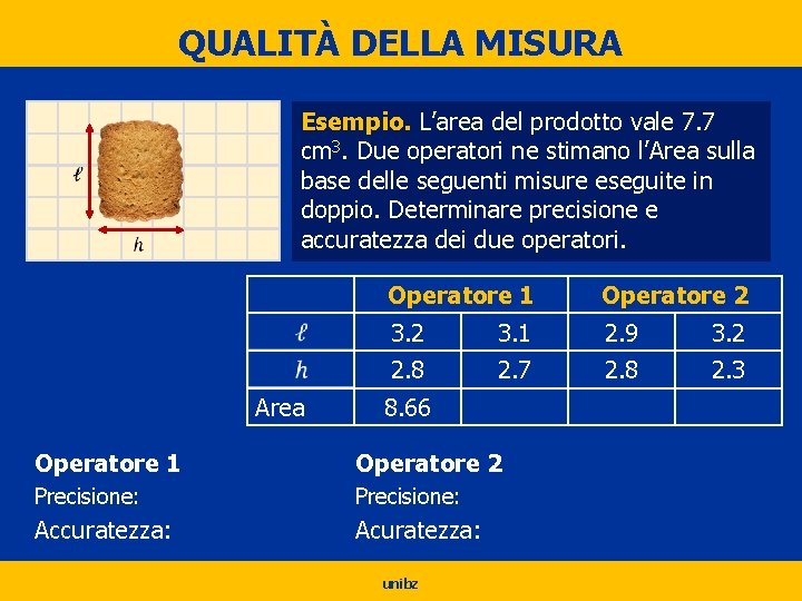 QUALITÀ DELLA MISURA Esempio. L’area del prodotto vale 7. 7 cm 3. Due operatori