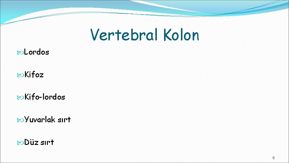 Vertebral Kolon Lordos Kifoz Kifo-lordos Yuvarlak sırt Düz sırt 6 Vertebral Kolon Lordos Kifoz Kifo-lordos Yuvarlak sırt Düz sırt 6