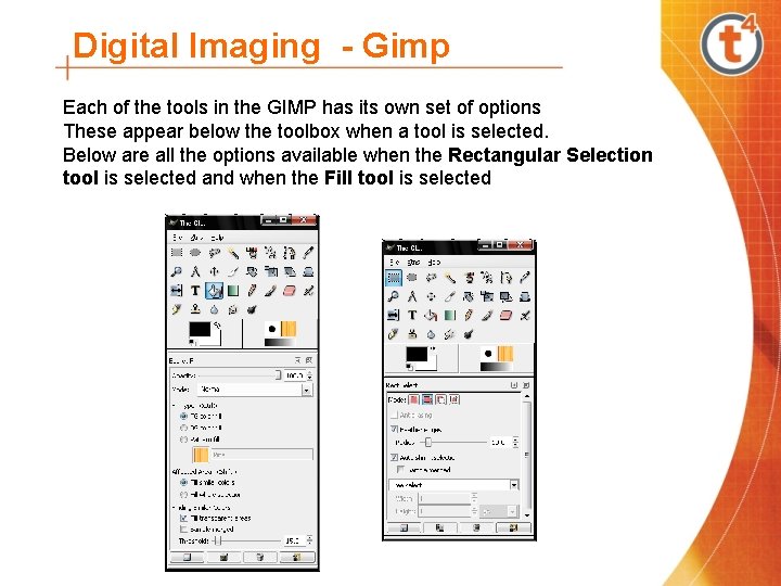 Digital Imaging - Gimp Each of the tools in the GIMP has its own