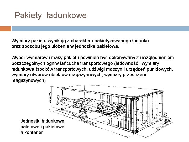 Pakiety ładunkowe Wymiary pakietu wynikają z charakteru pakietyzowanego ładunku oraz sposobu jego ułożenia w