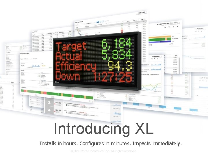 Introducing XL Installs in hours. Configures in minutes. Impacts immediately. © 2018 Vorne Industries,