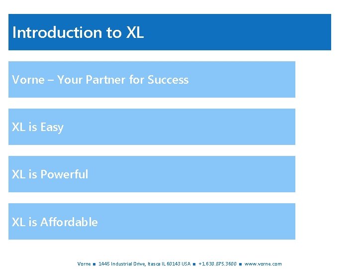 Introduction to XL Vorne – Your Partner for Success XL is Easy XL is