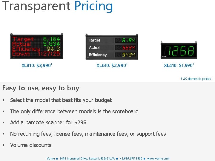 Transparent Pricing XL 810: $3, 990† XL 610: $2, 990† XL 410: $1, 990†