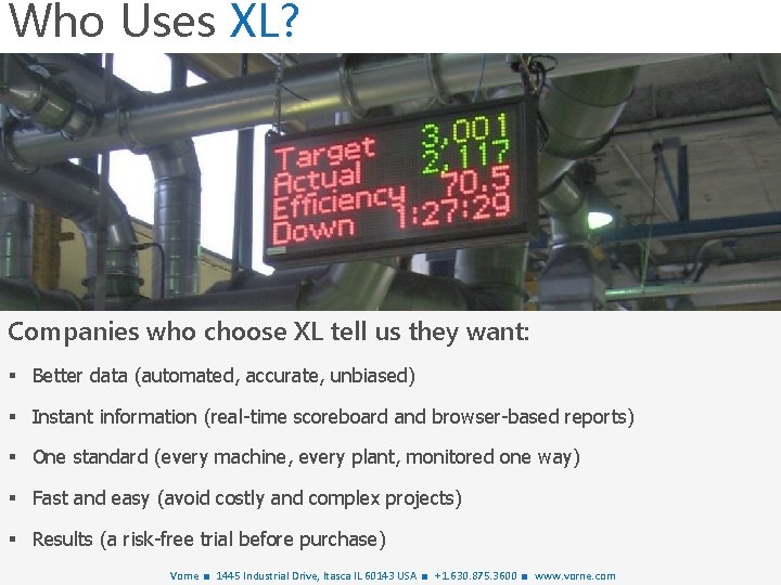 Who Uses XL? Companies who choose XL tell us they want: § Better data