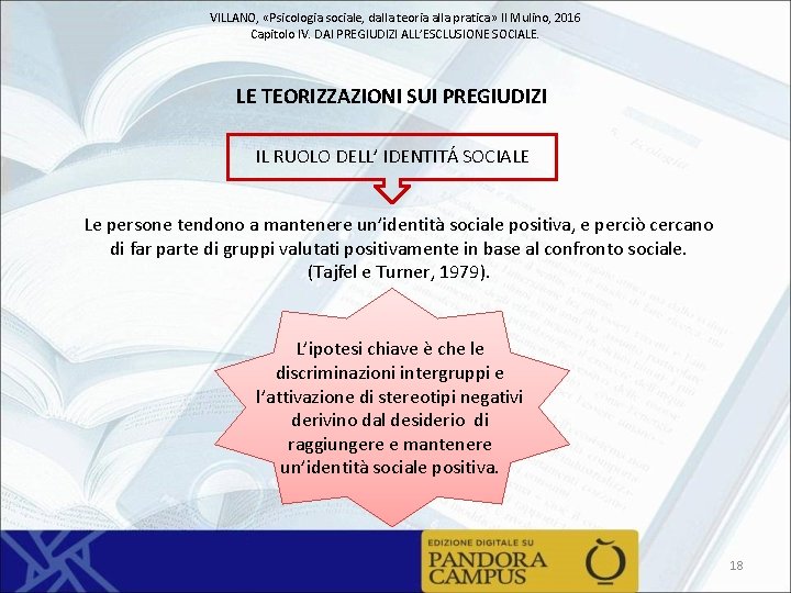 VILLANO, «Psicologia sociale, dalla teoria alla pratica» Il Mulino, 2016 Capitolo IV. DAI PREGIUDIZI