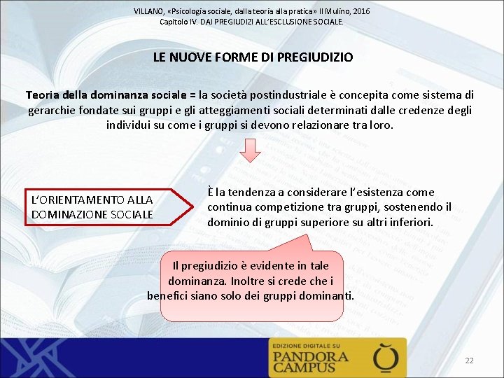 VILLANO, «Psicologia sociale, dalla teoria alla pratica» Il Mulino, 2016 Capitolo IV. DAI PREGIUDIZI