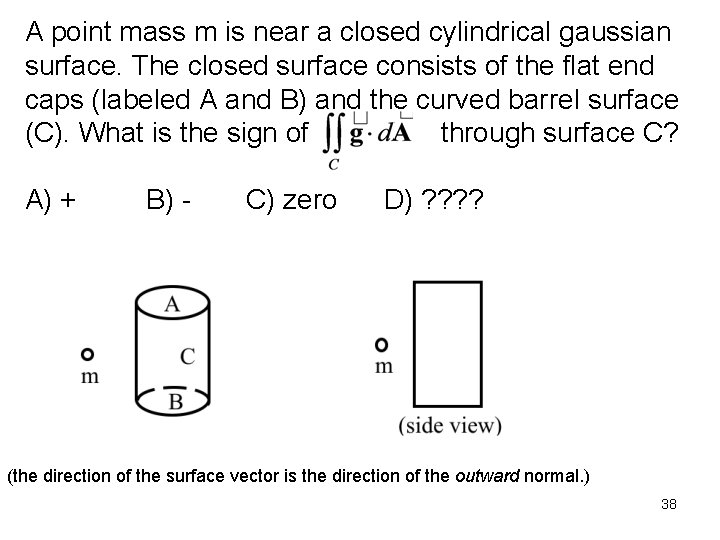 A point mass m is near a closed cylindrical gaussian surface. The closed surface