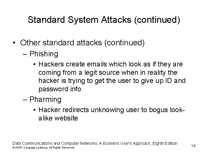 Standard System Attacks (continued) • Other standard attacks (continued) – Phishing • Hackers create Standard System Attacks (continued) • Other standard attacks (continued) – Phishing • Hackers create
