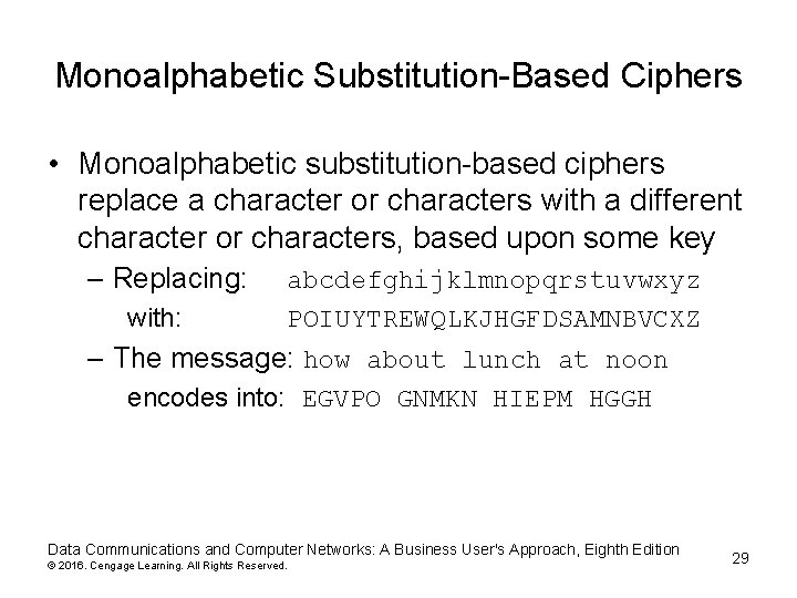 Monoalphabetic Substitution-Based Ciphers • Monoalphabetic substitution-based ciphers replace a character or characters with a Monoalphabetic Substitution-Based Ciphers • Monoalphabetic substitution-based ciphers replace a character or characters with a