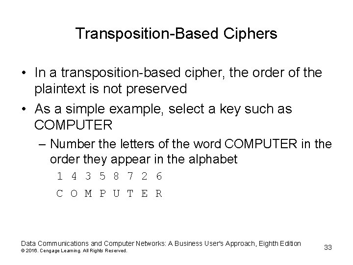 Transposition-Based Ciphers • In a transposition-based cipher, the order of the plaintext is not Transposition-Based Ciphers • In a transposition-based cipher, the order of the plaintext is not