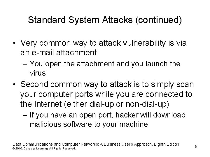 Standard System Attacks (continued) • Very common way to attack vulnerability is via an Standard System Attacks (continued) • Very common way to attack vulnerability is via an
