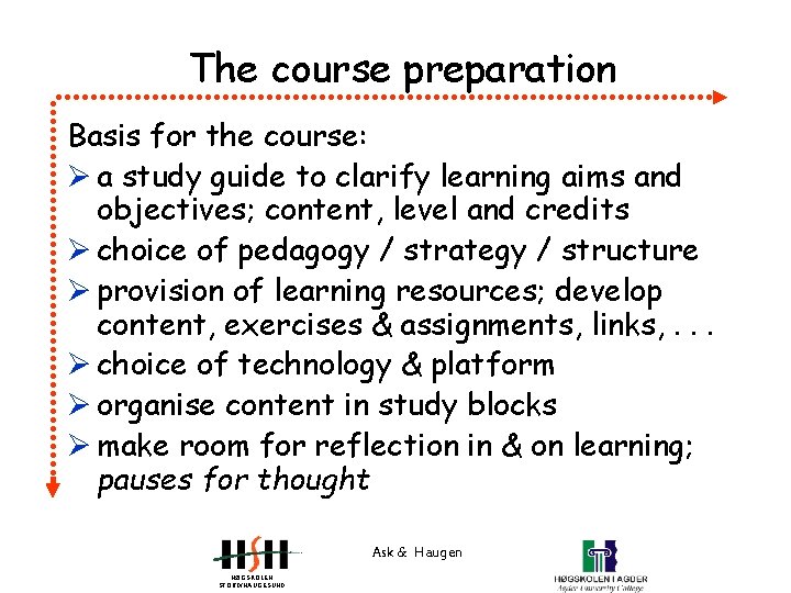 The course preparation Basis for the course: Ø a study guide to clarify learning