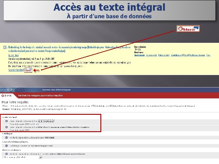 Accès au texte intégral À partir d’une base de données 