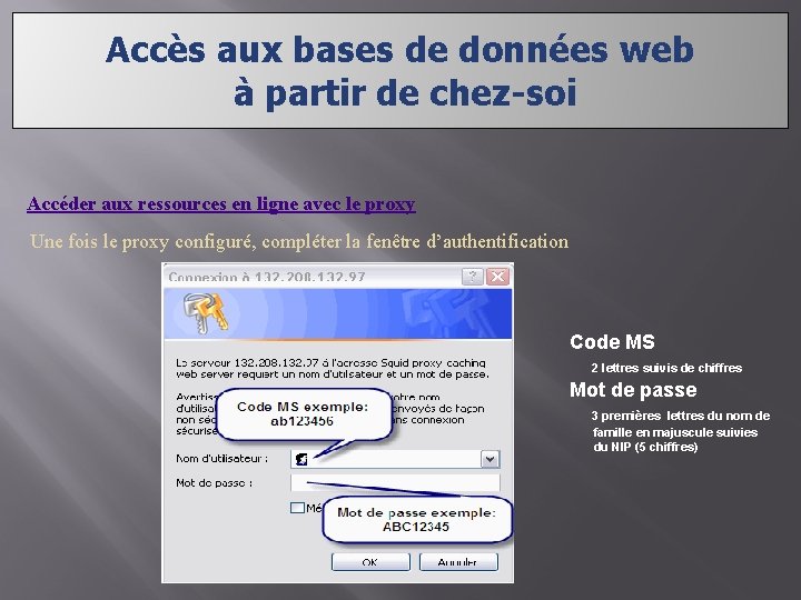 Accès aux bases de données web à partir de chez-soi Accéder aux ressources en