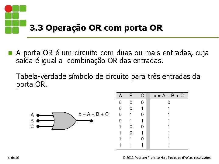 3. 3 Operação OR com porta OR n A porta OR é um circuito