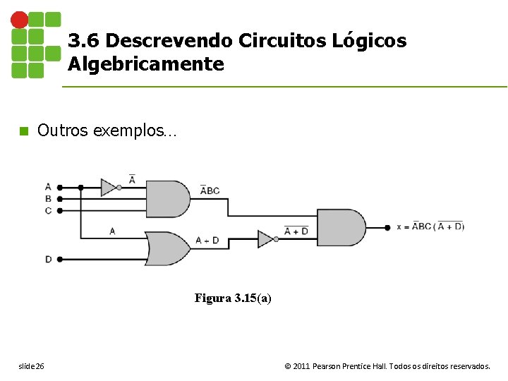 3. 6 Descrevendo Circuitos Lógicos Algebricamente n Outros exemplos… Figura 3. 15(a) slide 26