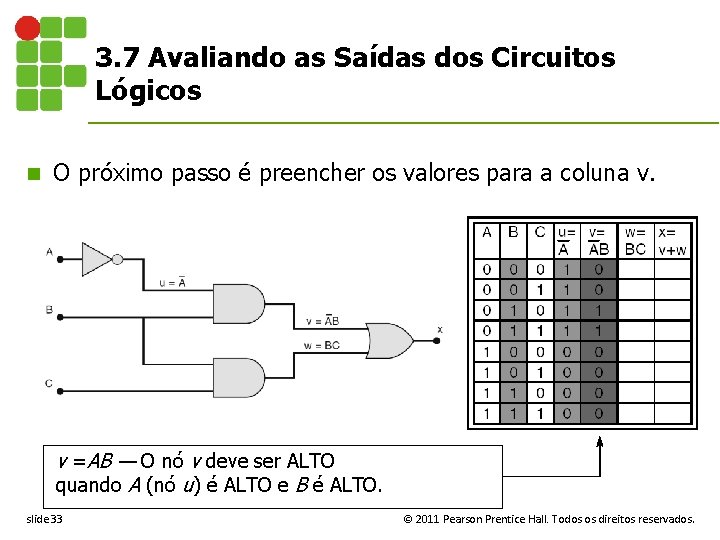 3. 7 Avaliando as Saídas dos Circuitos Lógicos n O próximo passo é preencher