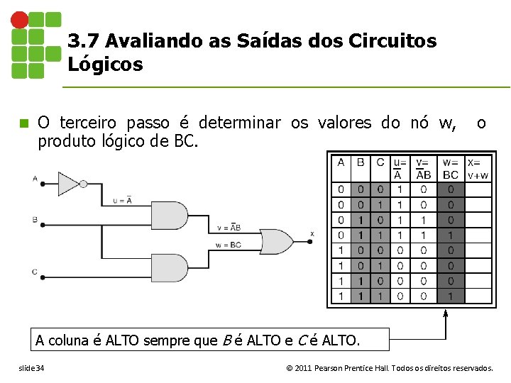3. 7 Avaliando as Saídas dos Circuitos Lógicos n O terceiro passo é determinar