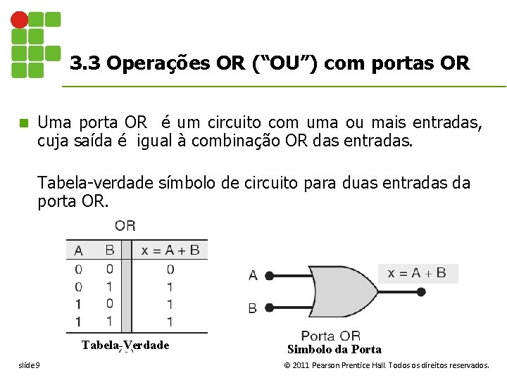 3. 3 Operações OR (“OU”) com portas OR n Uma porta OR é um