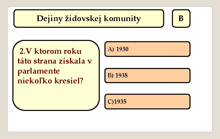 Dejiny židovskej komunity 2. V ktorom roku táto strana získala v parlamente niekoľko kresiel?