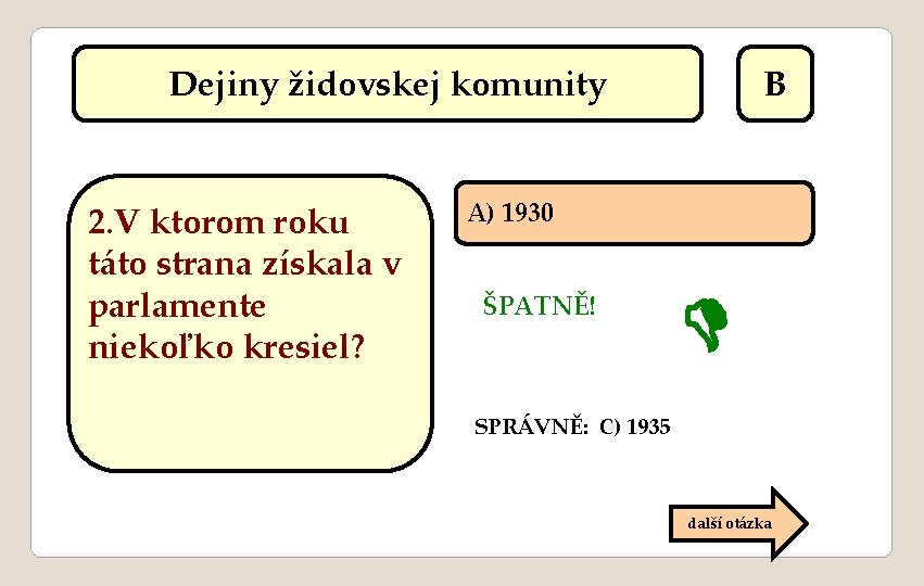 Dejiny židovskej komunity 2. V ktorom roku táto strana získala v parlamente niekoľko kresiel?