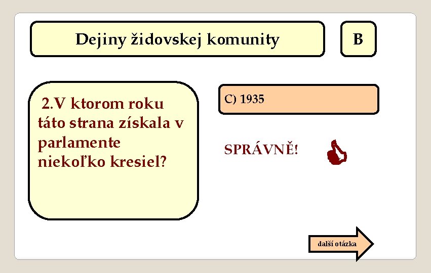 Dejiny židovskej komunity 2. V ktorom roku táto strana získala v parlamente niekoľko kresiel?