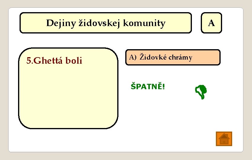 Dejiny židovskej komunity 5. Ghettá boli A A) Židovké chrámy ŠPATNĚ! 