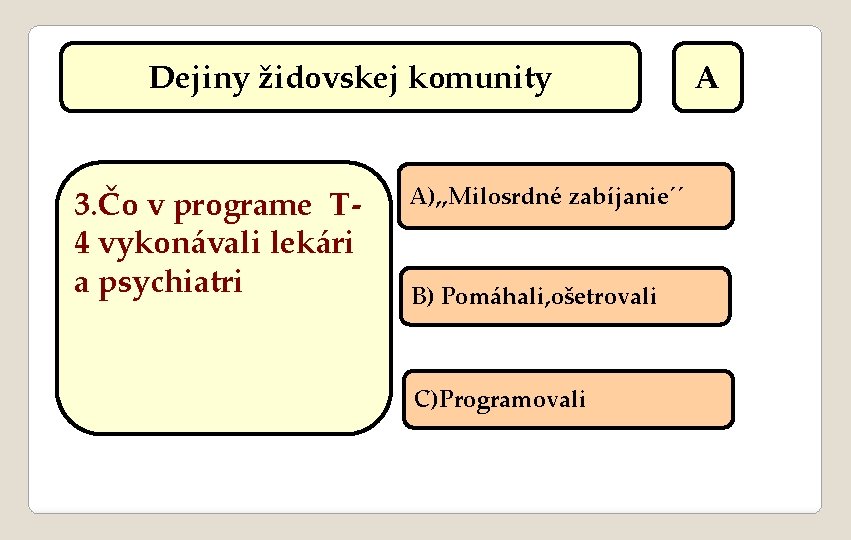 Dejiny židovskej komunity 3. Čo v programe T 4 vykonávali lekári a psychiatri A),