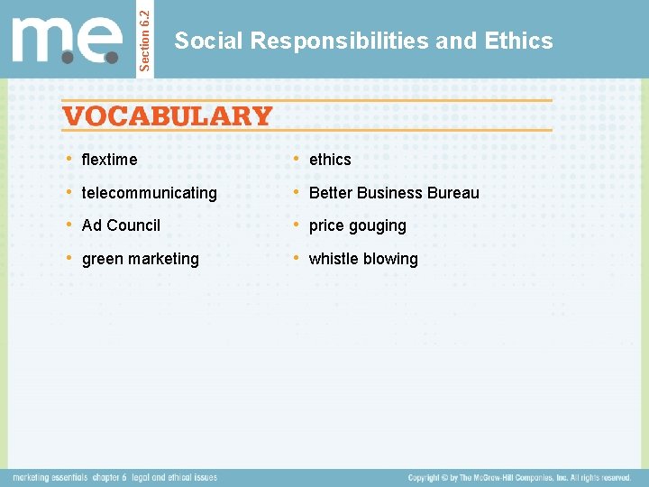 Section 6. 2 Social Responsibilities and Ethics • flextime • ethics • telecommunicating •