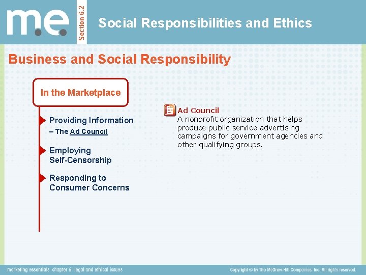 Section 6. 2 Social Responsibilities and Ethics Business and Social Responsibility In the Marketplace