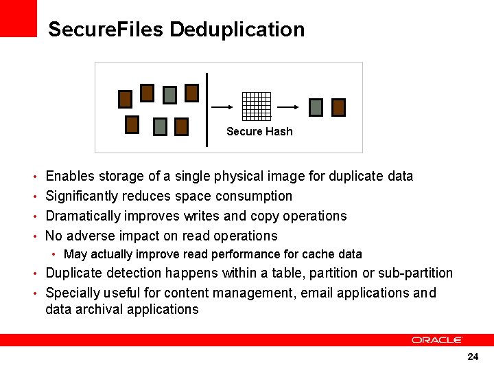 Secure. Files Deduplication Secure Hash • Enables storage of a single physical image for