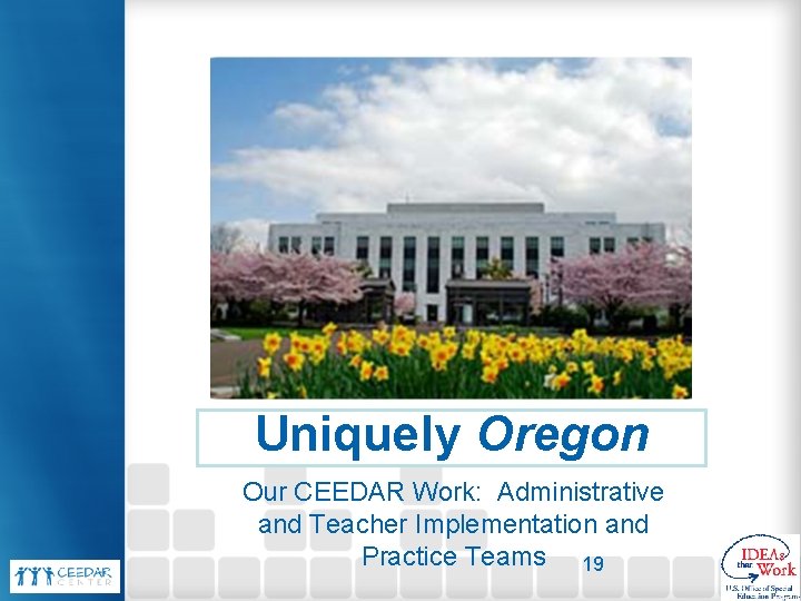 Uniquely Oregon Our CEEDAR Work: Administrative and Teacher Implementation and Practice Teams 19 