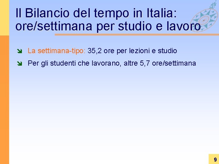 Il Bilancio del tempo in Italia: ore/settimana per studio e lavoro î La settimana-tipo: Il Bilancio del tempo in Italia: ore/settimana per studio e lavoro î La settimana-tipo:
