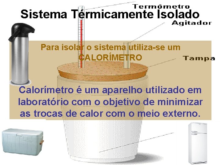 Sistema Térmicamente Isolado Para isolar o sistema utiliza-se um CALORÍMETRO Calorímetro é um aparelho