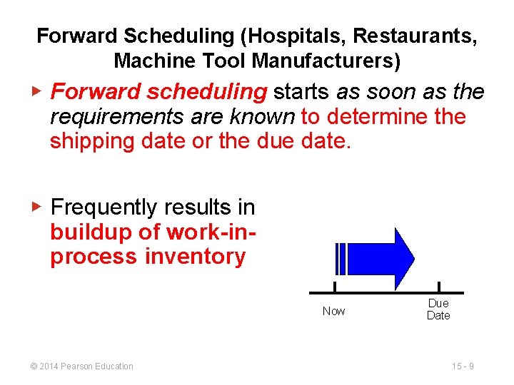 Forward Scheduling (Hospitals, Restaurants, Machine Tool Manufacturers) ▶ Forward scheduling starts as soon as