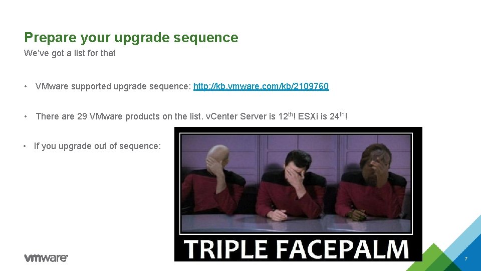 Prepare your upgrade sequence We’ve got a list for that • VMware supported upgrade