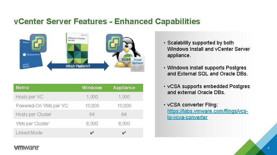 v. Center Server Features - Enhanced Capabilities • Scalability supported by both Windows Install