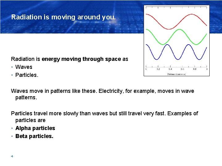 Radiation is moving around you. Radiation is energy moving through space as • Waves