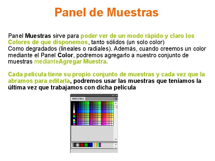 Panel de Muestras Panel Muestras sirve para poder ver de un modo rápido y