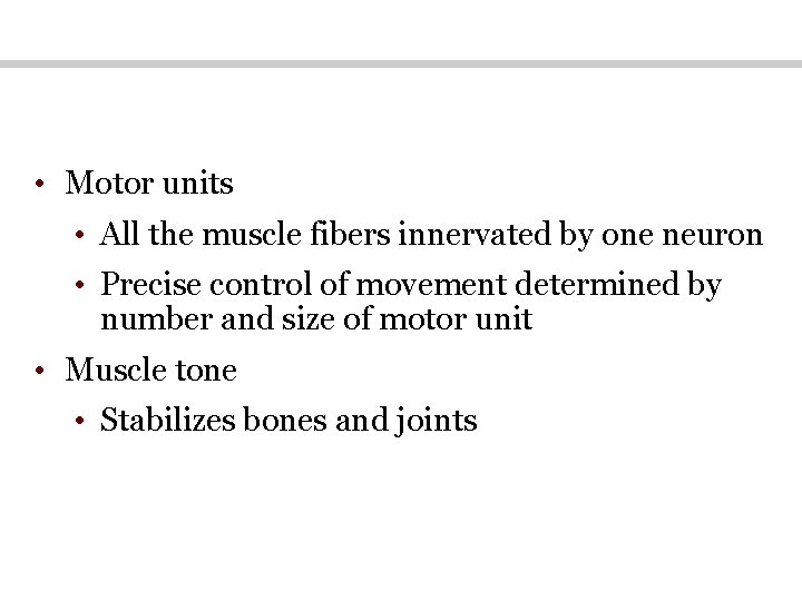  • Motor units • All the muscle fibers innervated by one neuron •