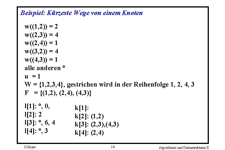 Beispiel: Kürzeste Wege von einem Knoten w((1, 2)) = 2 w((2, 3)) = 4